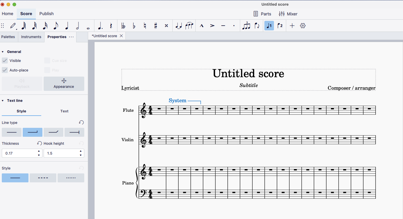 Musescore 4 formatting text in System and Staff Lines MuseScore